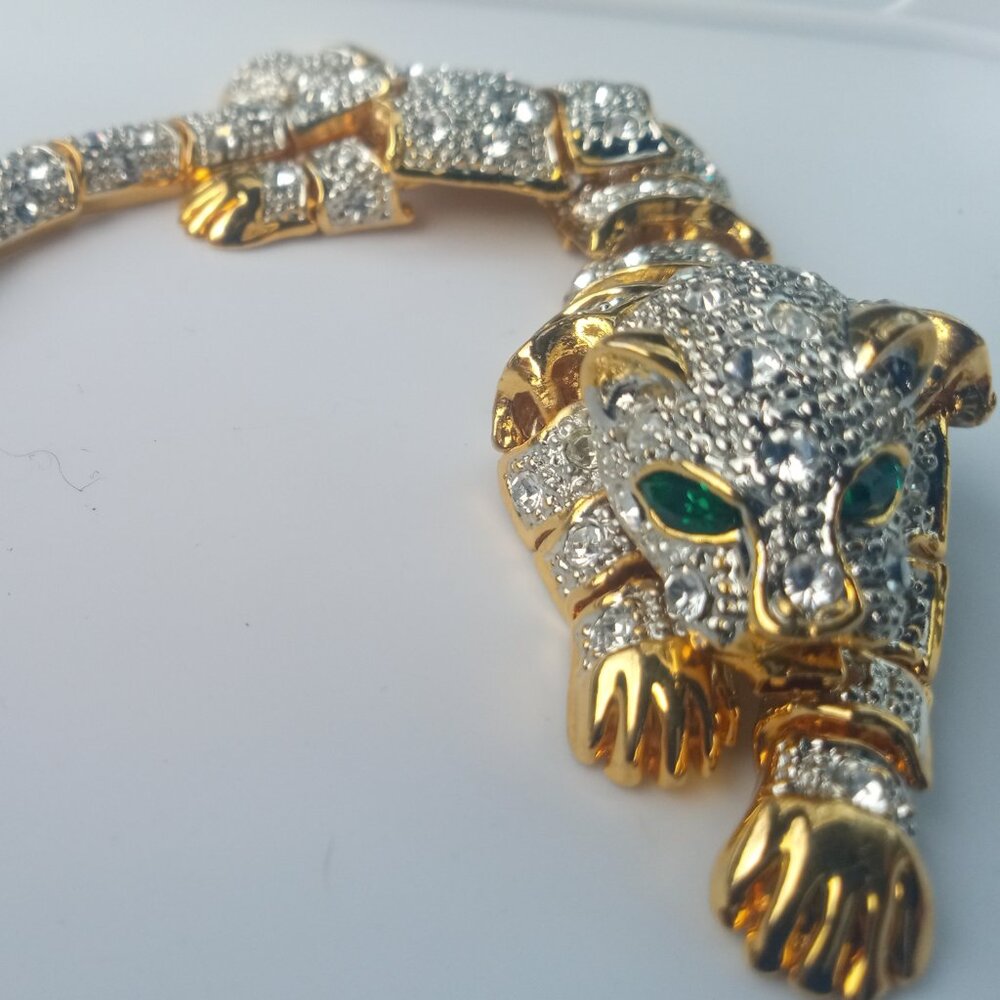 Vintage Articulated Panther/Tiger Rhinestone Statement Bracelet